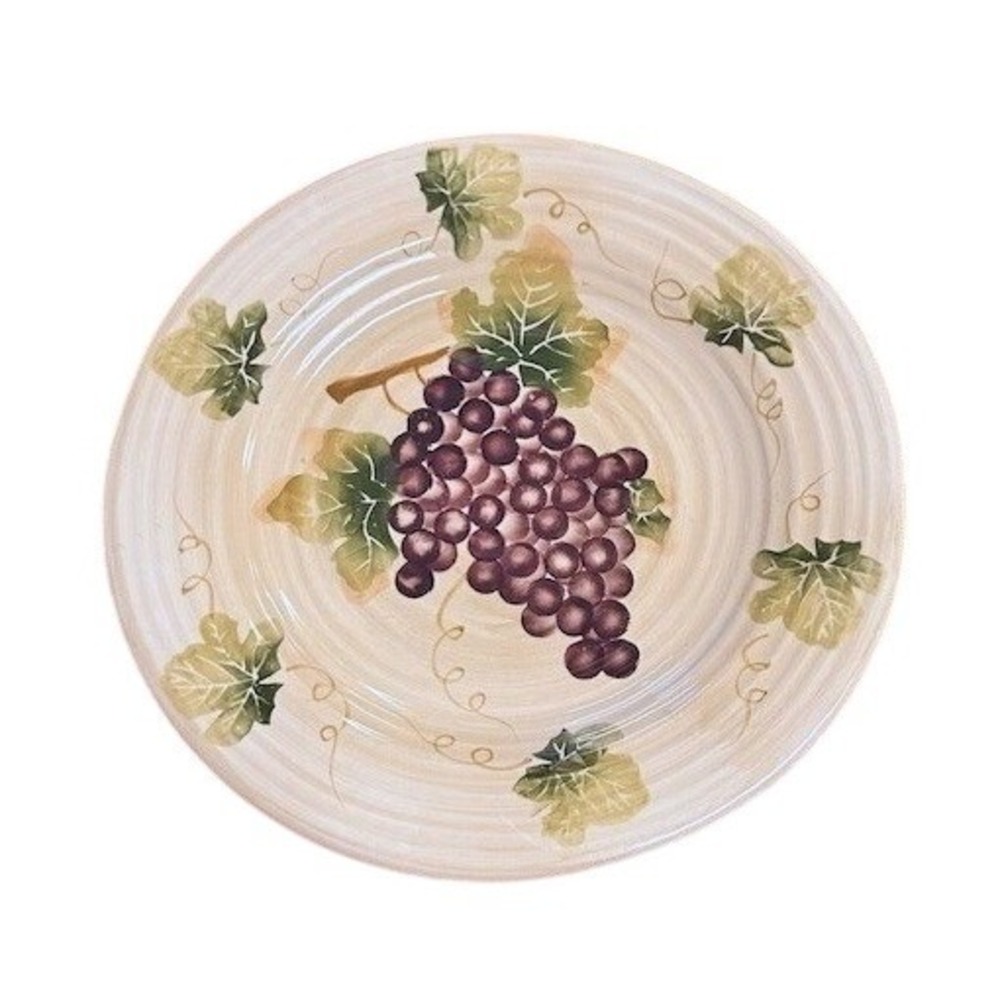 Grape Vine Serving Plate Round 11" Ceramic Tuscan Vineyard Style Rustic Cottage